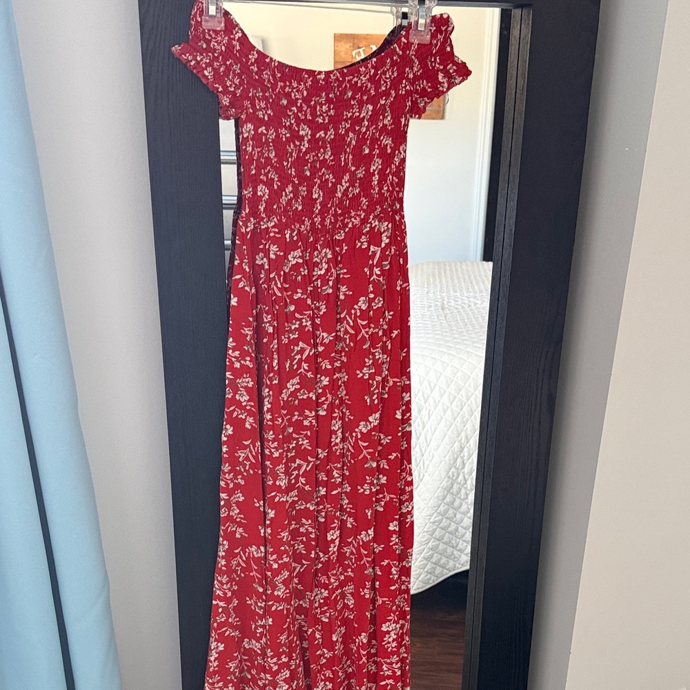 Floral Off-Shoulder Red Dress